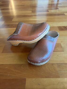 Brown Leather Clog Mules